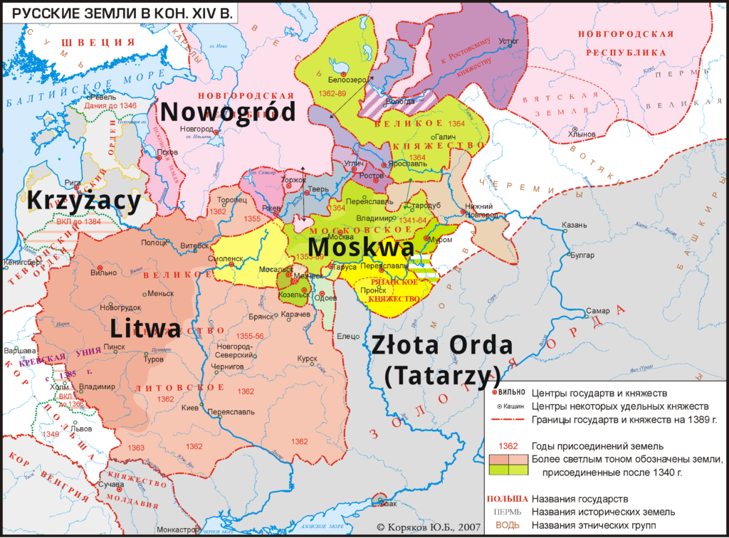 Mapa Rusi pod koniec XIV w.