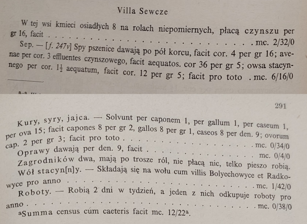 Skan opisu wsi Szewce z lustracji województwa sandomierskiego (1564).